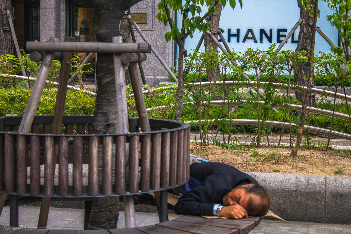 Пьяный кореец спит